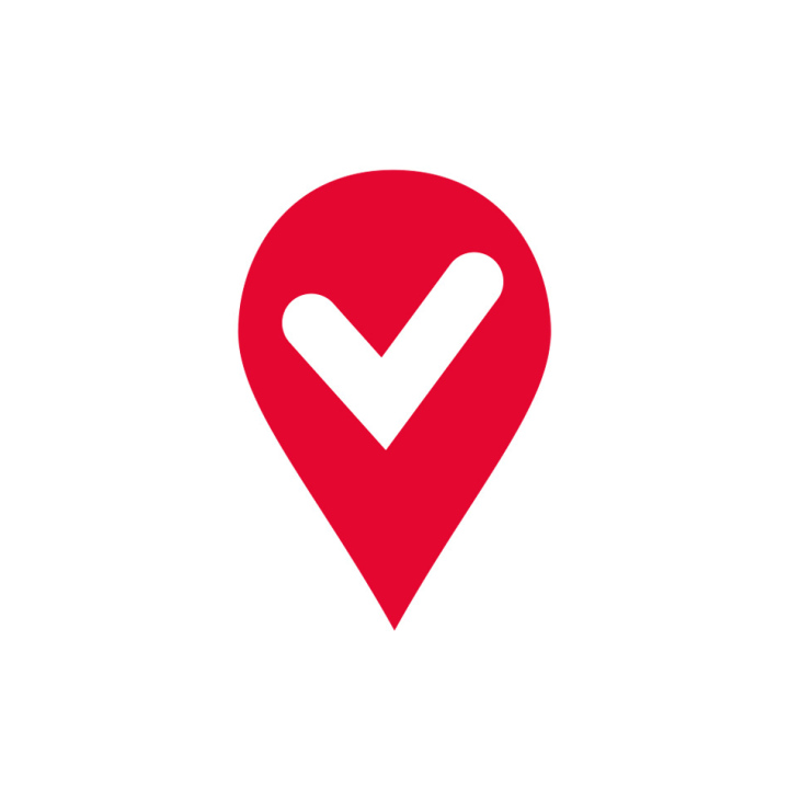 Location, Red Pin Icon, Check Mark, Checkmark