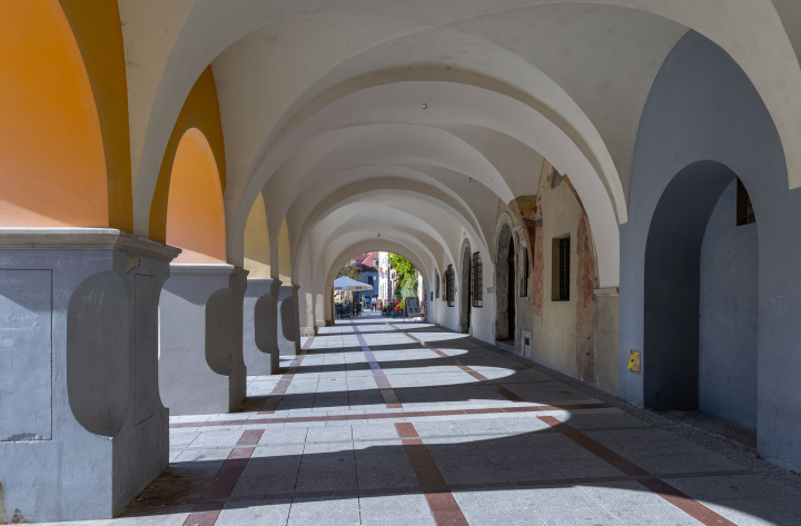 Tarnow. Historic arcades in the Market Square