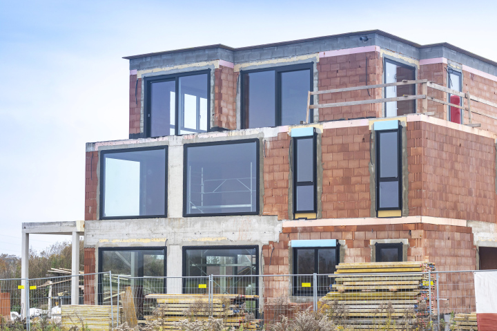 The two-story building made of ceramic blocks under construction