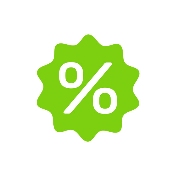 Best price, percentages, green label, vector