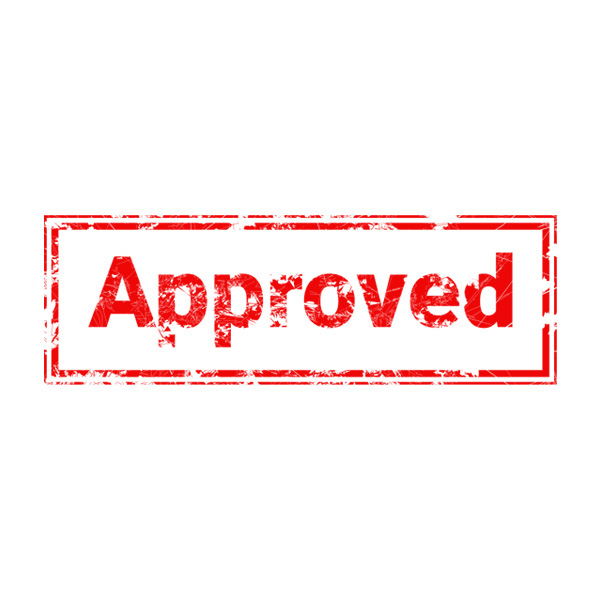 Approved Approval rubber stamp with red text
